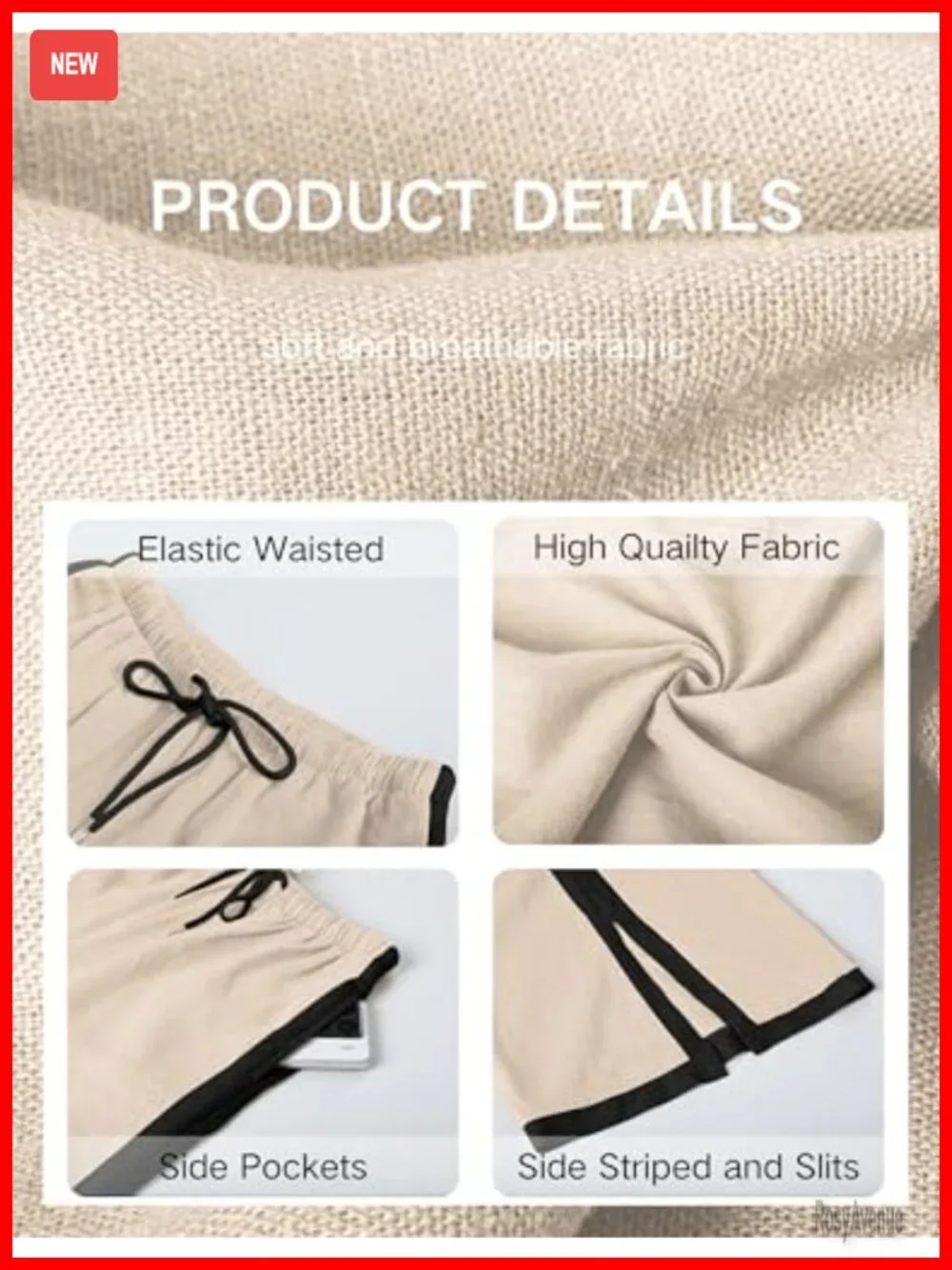 Wide Leg Striped Capri Linen Pants with Pockets High Waisted Drawstring